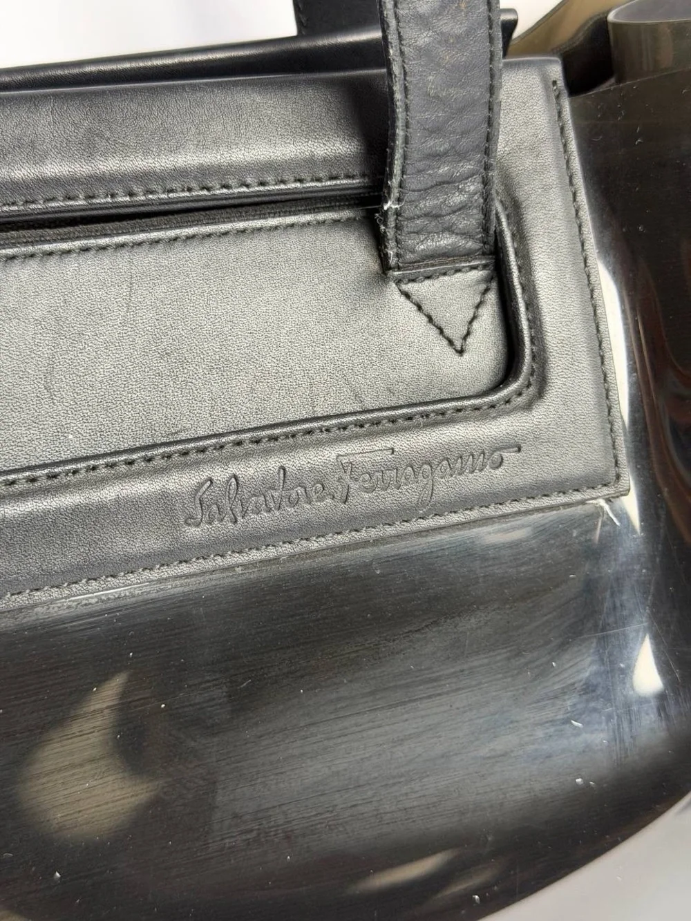 Salvatore Ferragamo 2-Way Black PVC and Leather Tote Bag